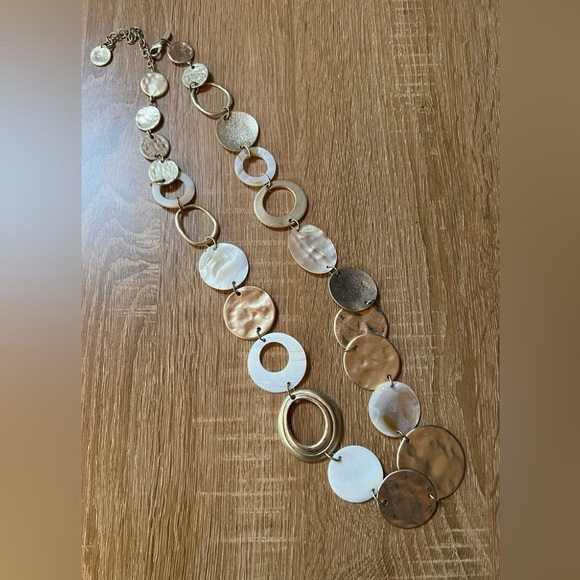 Chico's Jewelry - Long gold cream statement disk medallion Chicos necklace